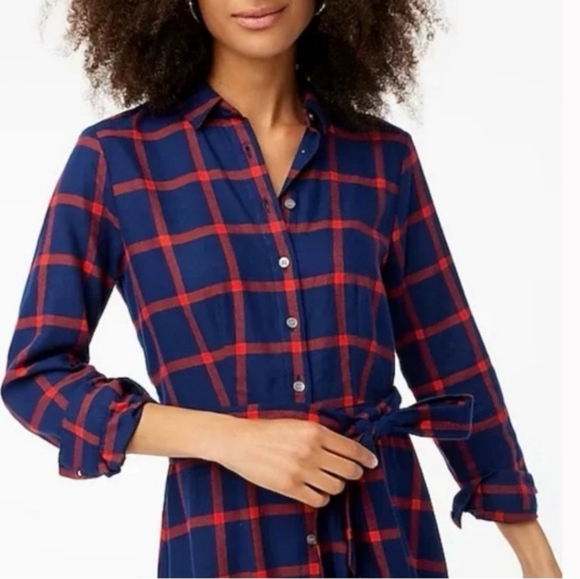 J. Crew Navy and Red Plaid Long Sleeve Dress - Picture 7 of 11